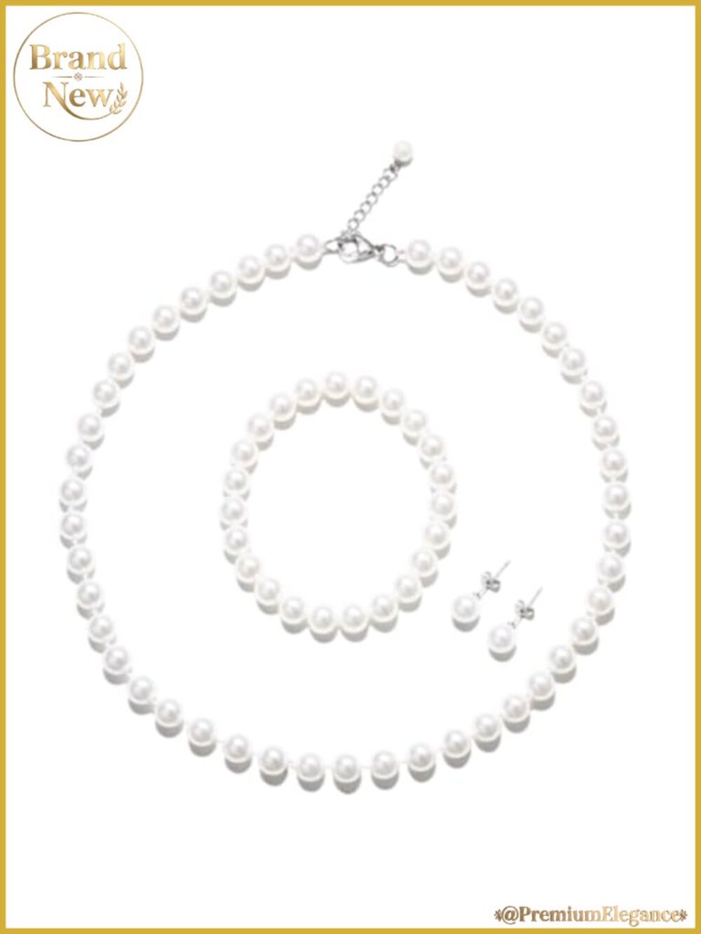 Nude Pearl Jewelry Set - Necklace Bracelet Earrings Glass Imitation Pearls